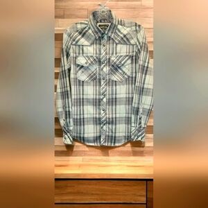 Bke Vintage Distressed Button Down Long Sleeve Western Shirt